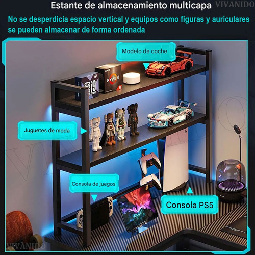 Mesa De Juego Escritorios Computadora L Con 2 Capas Estantes
