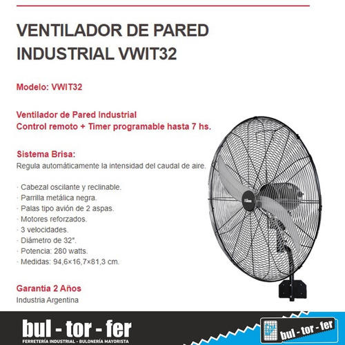 Imagen 4 de 5 de Ventilador De Pared Industrial Liliana Vwit32 Control Remoto