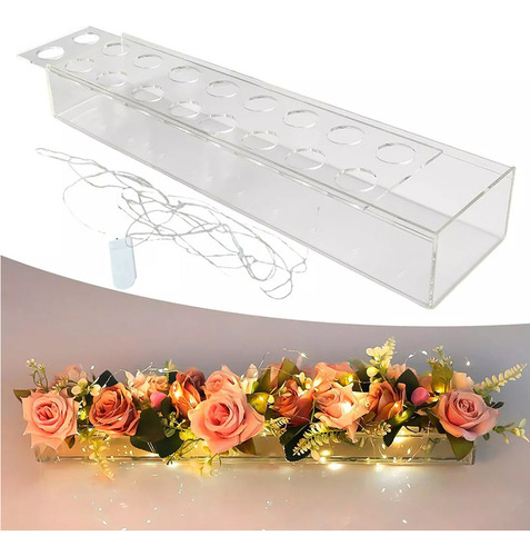 Florero Moderno Arreglo Floral 45x10x6.5cm 18 Agujeros+led