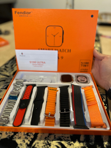 Smart Watch Series 9 48 Mm 7 Correas Y Protector Naranja Mesh Negro Negro.plata