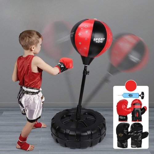 Saco De Boxeo Con Soporte, Bola De Reacción, Negro Rojo