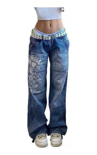Y2k Jeans Femeninos Cintura Baja Y Piernas Anchas Jeans