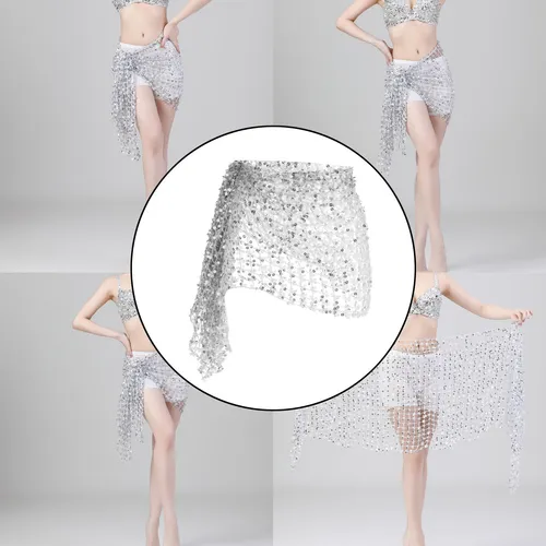 Moda Danza Del Vientre Hip Scarf Plata Plata El 160x50cm