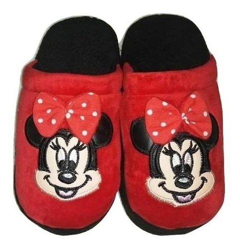 Pantuflas Bordadas De Minnie Mouse Roja Con Moños 