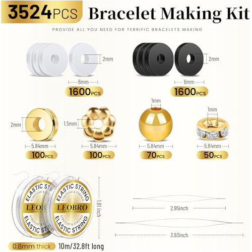 Cuentas Planas Para Hacer Pulseras Kit Negro Blanco Gold