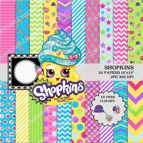 Kit Imprimible Shopkins  10 Clipart - 20 Fondos