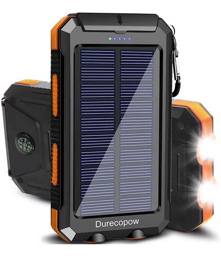 Cargador Solar Portatil De 20000 Mah, Linterna De 2 Led.