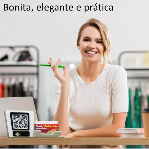 Placa Pix Qr Code Com Porta Cartões De Visita Em Acrílico Branco