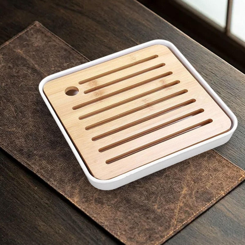 Mesa De Bandeja De Chá De Kung Fu De Bambu Que Serve Branco