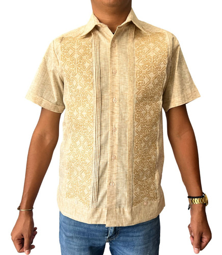 Guayabera Mod. Izamal No. 11, Manga Corta, Color Cremita.