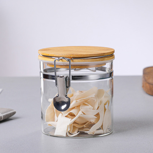 Recipiente Organizador Cristal Hermetico Bambu 550ml 2 Color Vidrio