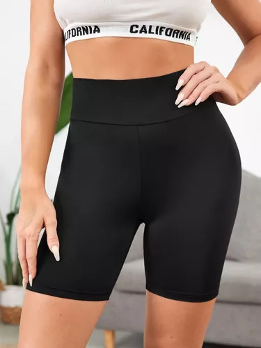 Short Legging Feminino Preto Poliéster Cos Alto