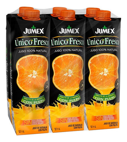 6 Jumex Único Fresco Jugo De Naranja De 1 Litro Cada Uno