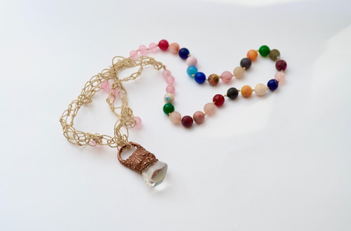 Imagen 2 de 5 de Collar Largo Boho De Cuarzo Y Agatas, Joyeria, Cod1