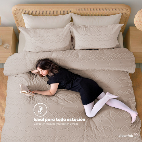 Juego de Funda Para Edredon Duvet con Textura Dreamlab, Tamaño Queen, Color Beige