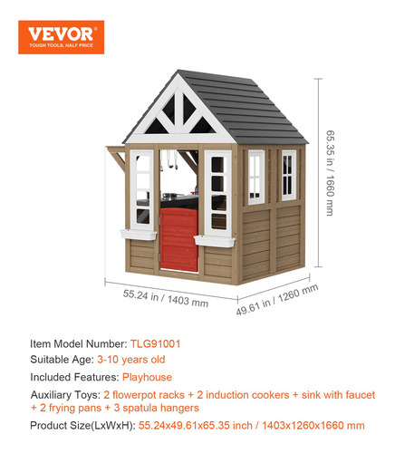 Casita De Juegos Madera Para Jardin Con Puerta Y Lavabo