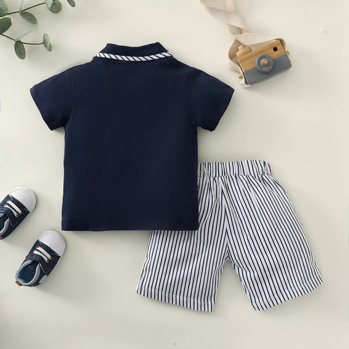 Conjunto Casual Traje Elegante De Verano Para Bebé Con Moño Azul Marino 3-6 Meses