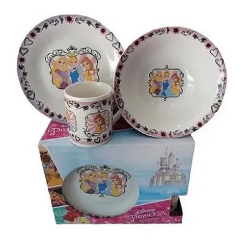 Set 3 Pcs Desayuno Plato Bowl Tazon Princesa Disney Niñxs