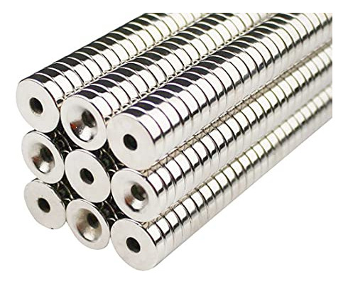 Imanes Neodimio 0.6x0.12puLG Con Agujero 0.16puLG - 10