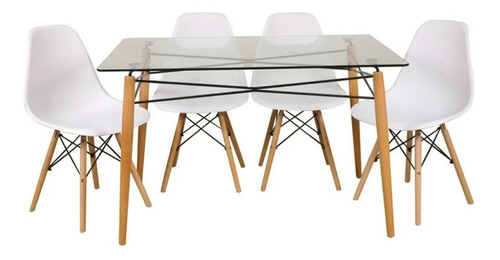 Set De Mesa Sillas Eames Vidrio Madera Escandinava 120x80cm