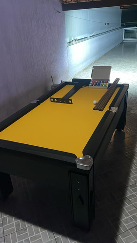 Bilhar Com Pedra Ardósia E Pés Niveladores Completa Vem Joga Amarelo