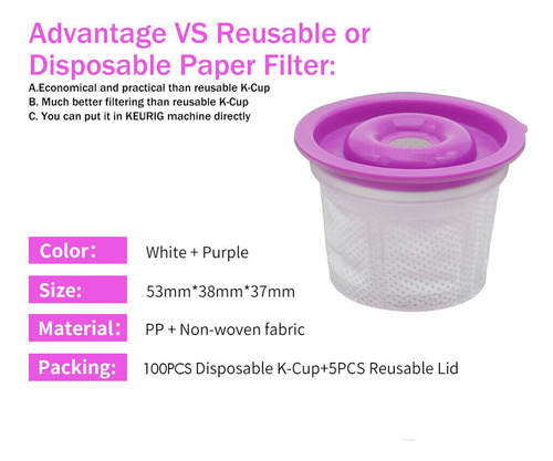 100 Disposable K Cups Filters With 10 Reusable Lids For Keur