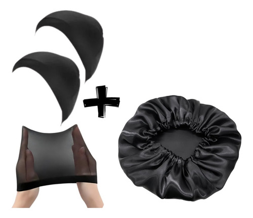 Combo 2 Toucas Nero + 1 Touca De Cetim Antifrizz .
