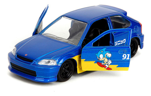 Jada 1:32 Sonic El Erizo 1997 Honda Civic Type R Hedgehog Color Azul