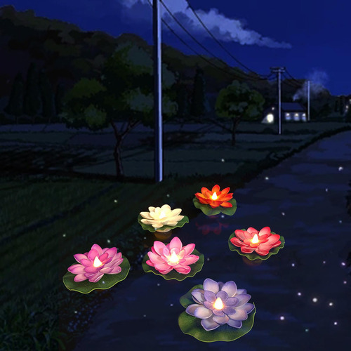 6 Piezas Led Flotante Lotus Light Pond Pool Decoración De