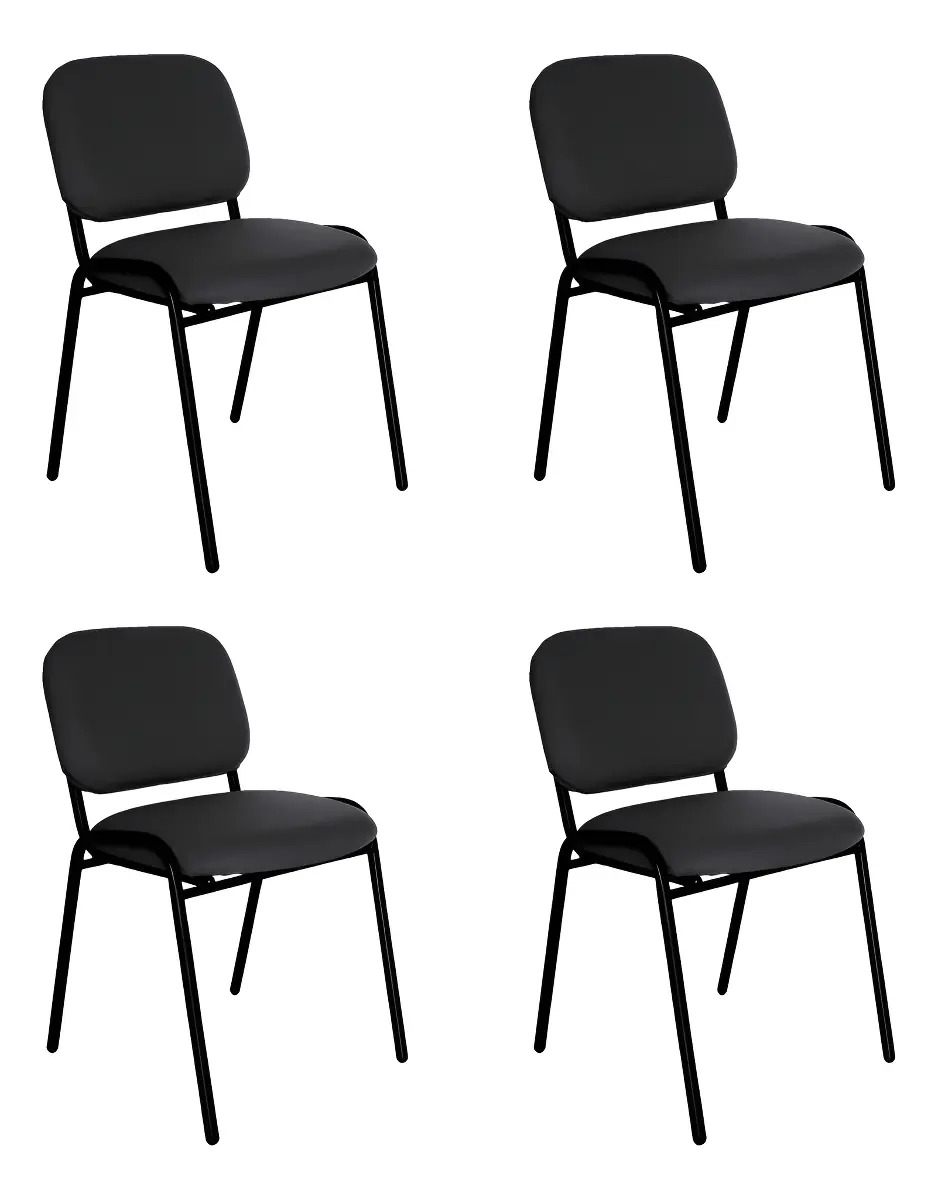 4 Sillas De Recepción Oficina Consultorio Tela Color Negro