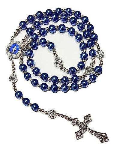 Rosario Católico De Acrílico Azul Lulucross, Collar De Cuent