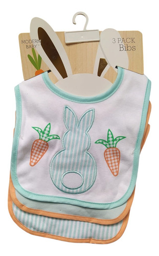 Paquete Set De 3 Baberos Pascua Coneja Bebé Unisex Bibs
