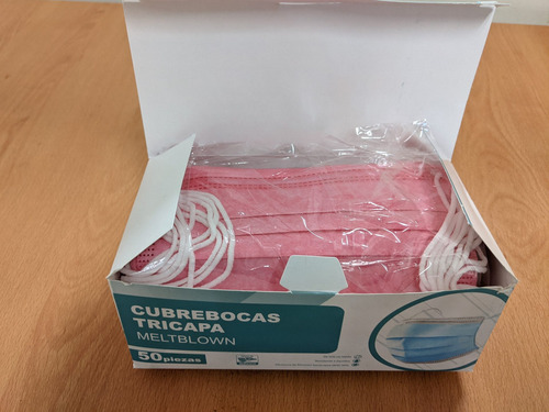 Imagen 7 de 7 de Cubre Bocas Rosa 3 Capas Plisado Sellado. Paquete C/50 Pzs.