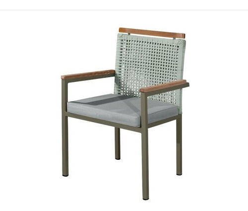 Cadeira Dallas C/braço Alumínio, Madeira E Corda Náutica