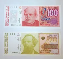 Comprar 2 Billetes Argentina 100\u002F500 Australes Unc