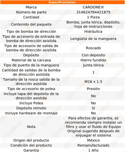 Bomba Dirección Licuadora C/depósito Rendezvous 07 Reman (Reacondicionado)