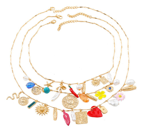 * Collar Multicapa Con Forma De Serpiente Y Girasol De