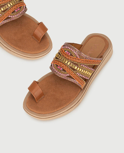 Sandalias Kalu Pu Liso Piedras Dama Mujer Viamo