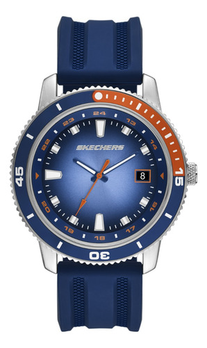Reloj Hombre Skechers Sr5235 De Silicona Azul Bisel Azul/naranja
