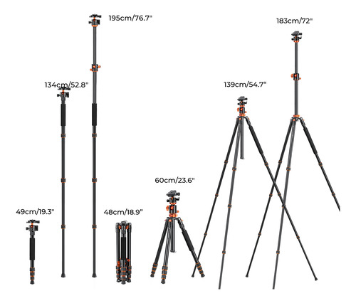 Tripé Alumínio K&f Concept 1,9m Ballhead Coluna horizontal