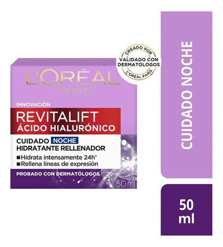 Crema Loreal Paris Noche Revitalift Ácido Hialurónico 50 Ml