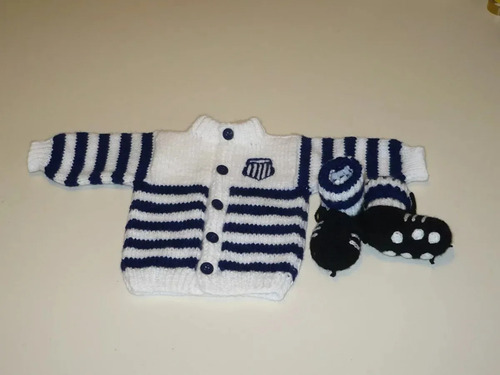 Conjunto De Futbol Tejido De Saquito Y Botines Para Bebe Azul Y Amarillo 6-9 M