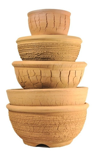 Maceta Artesanal Ceramica Bonsai Cactus Tuna Agrietada