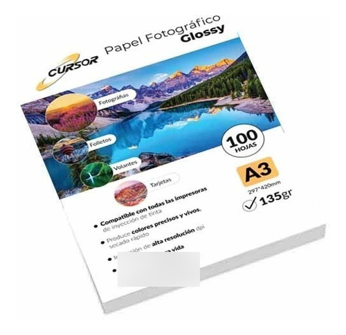 Papel Fotográfico Glossy A3 135 Gr 100 Hojas Cursor 