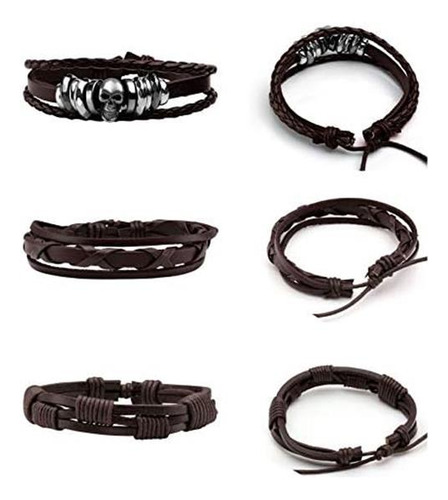 Pulsera De Cuero De Milakoo Marrón Trenzada Pulsera Ancha De