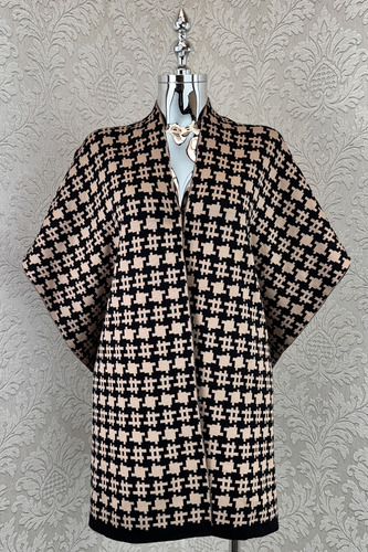 Poncho Capa Chal Tejido Stretch Pata De Gallo Elegante Maxi