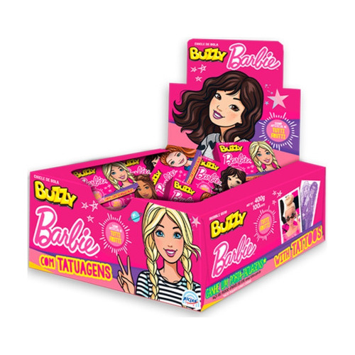 Display Chiclete Barbie Tattoo Tutti Frutti Buzzy C/100 Unid