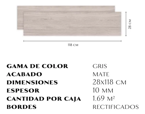 Porcelanico Simil Madera Botanic Gray Hd 28x118 Cm Rect.