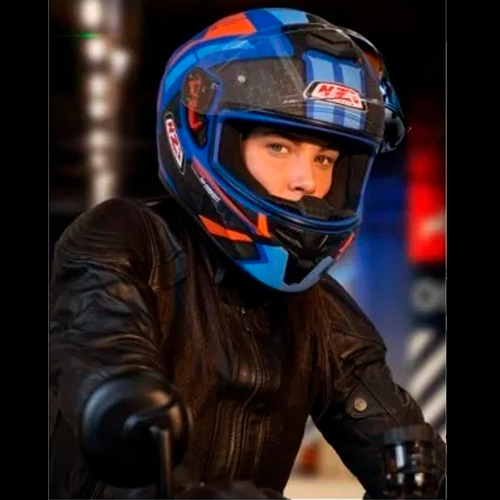 Imagen 3 de 7 de Casco Nzi Integral Trendy Overtakin Azul Naranja Ryd