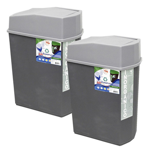 Bote De Basura Amplio, Mxccq-002, 2pzas, 24l, 36x23cm Boca, Color Gris